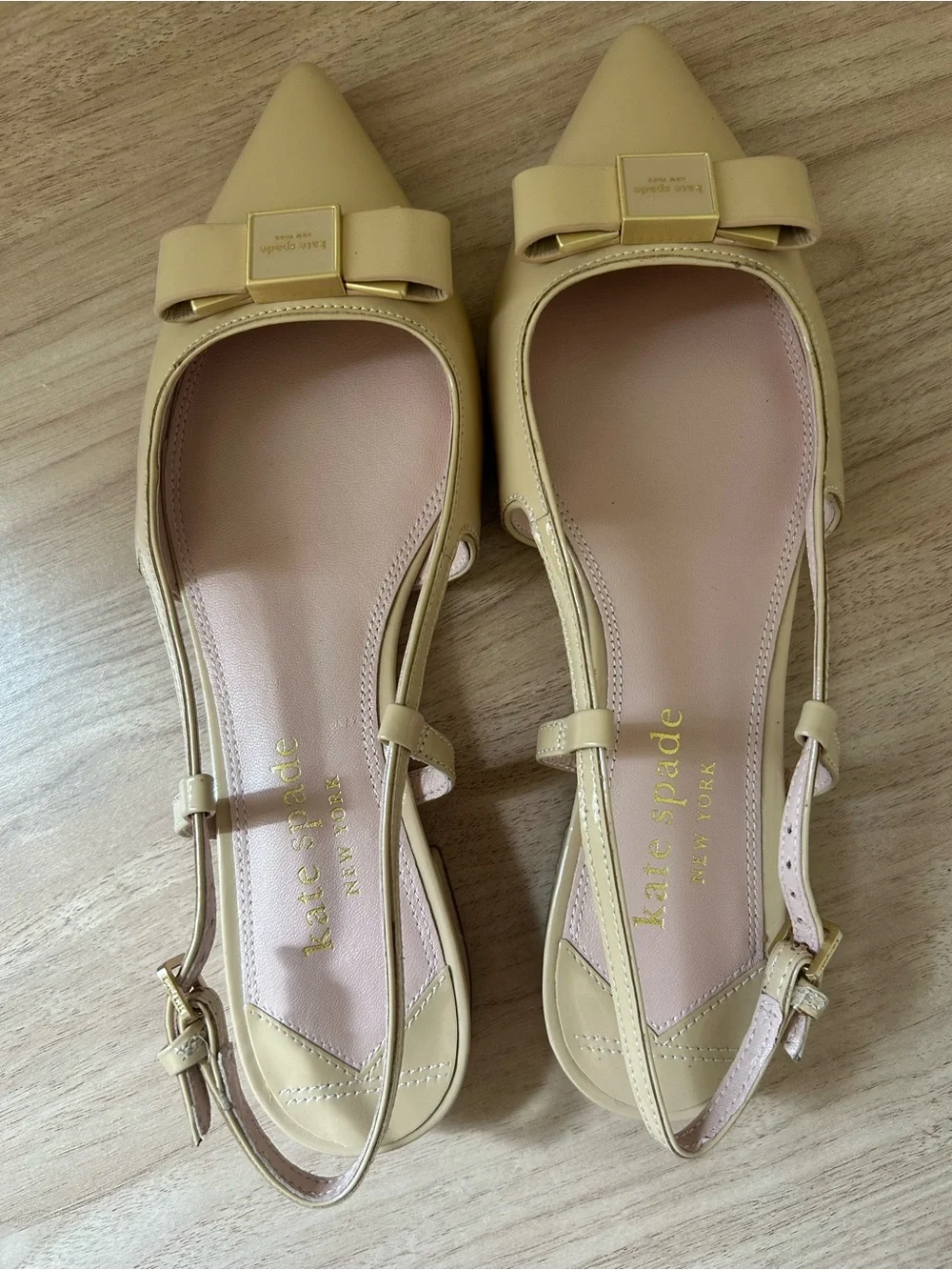 kate spade Tan Pointed-Toe Bow Slingback Flats